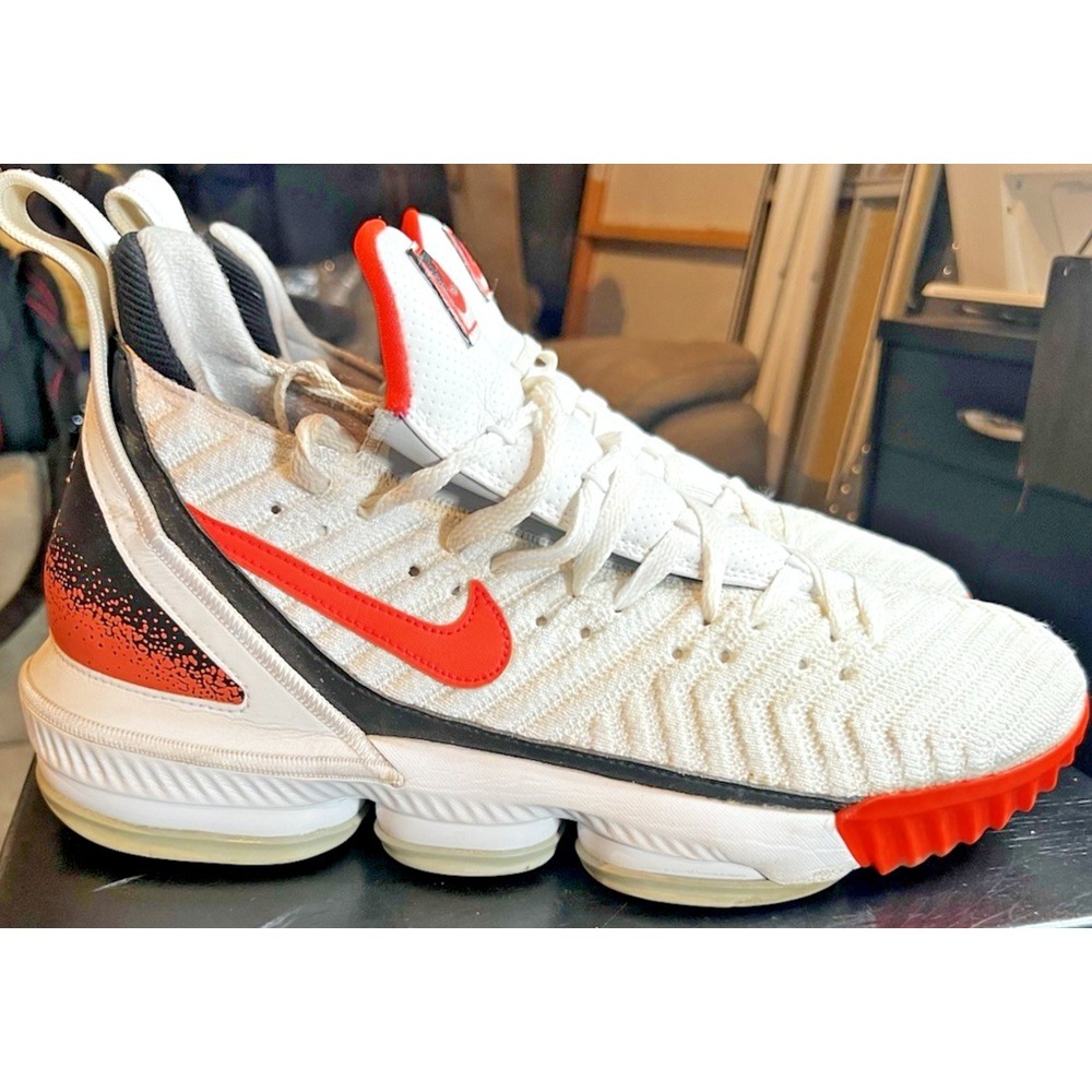NIKE LEBRON XVI 16 "HOT LAVA" BASKETBALL SHOES WHITE BLACK  (MEN'S SIZE 11.5)